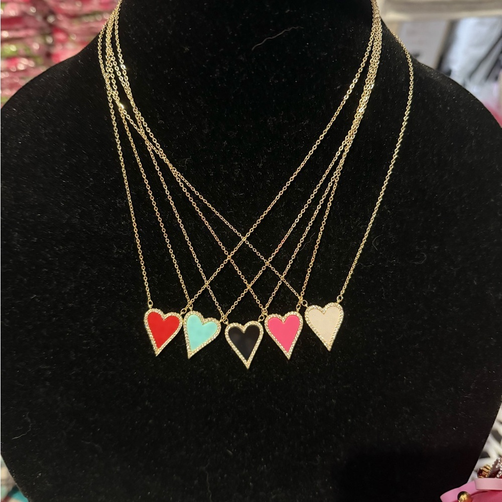 Heart Pendant Necklace - Red, Black, Pink, White, Teal
